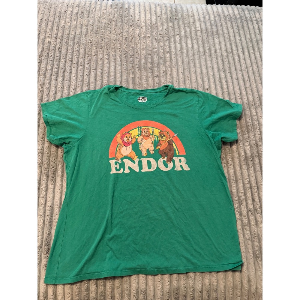 Star Wars Ewok Endor Rainbow Graphic T-Shirt Green Short Sleeve XL